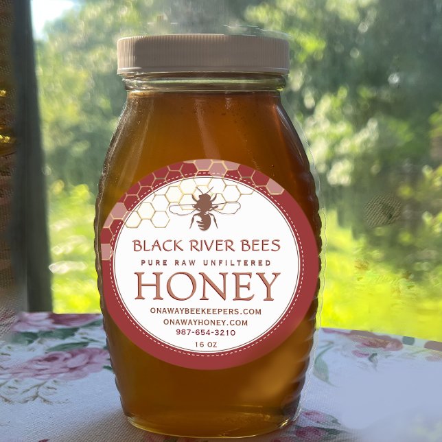 Honeycomb & Bee Raw Honey Label Terracotta Runder Aufkleber (Von Creator hochgeladen)