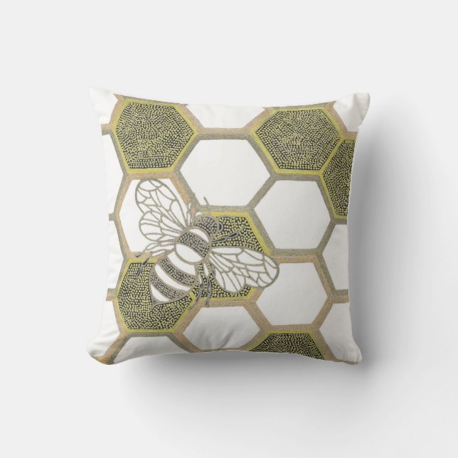 Honeycomb & Bee White Pillow Kissen (Vorderseite)