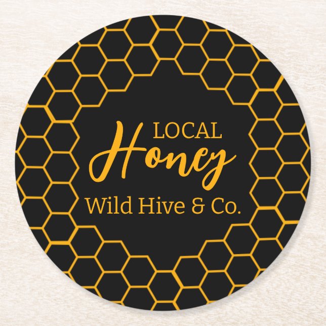 Honeycomb – Black or White Background Runder Pappuntersetzer (Vorderseite)