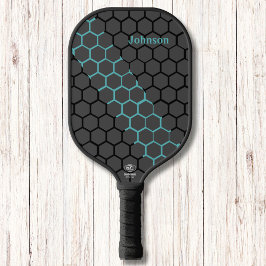 Honeycomb Blau und Schwarz Moderne Monogram Pickleball Schläger