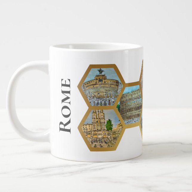 Honeycomb Collage pattern, Rom Italien Sehenswürdi Jumbo-Tasse (Links)