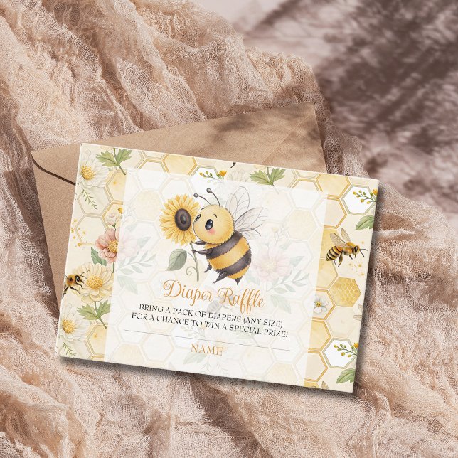 Honeycomb Floral Bee Baby Shower Diaper Raffle Begleitkarte (Von Creator hochgeladen)