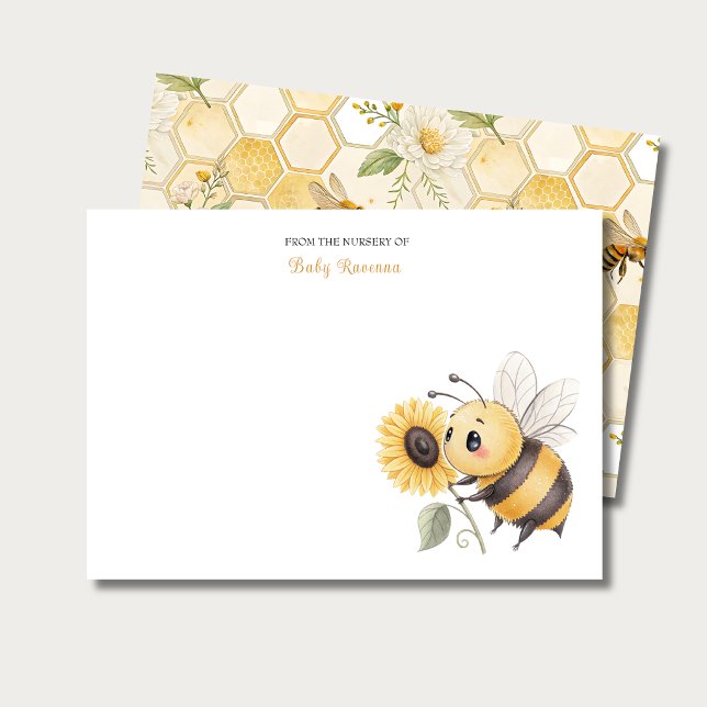 Honeycomb Floral Bee Custom Name Nursery  Mitteilungskarte (Von Creator hochgeladen)