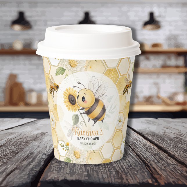 Honeycomb Floral Bee Personalized Baby Shower Pappbecher (Von Creator hochgeladen)