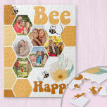 Honeycomb Foto Collage Bee Happy Kids Puzzle<br><div class="desc">Spaß und fröhliches,  maßgeschneidertes Foto-Puzzle für Kinder. Die Fotovorlage ist für Sie ein Set,  um 6 Ihrer Lieblingsbilder hinzuzufügen,  die automatisch Teil des Wabenmusters sind. Das niedliche Design umfasst Hummeln,  Blume,  Lieben und Retro-Schriften für das Sprichwort "bee happy".</div>