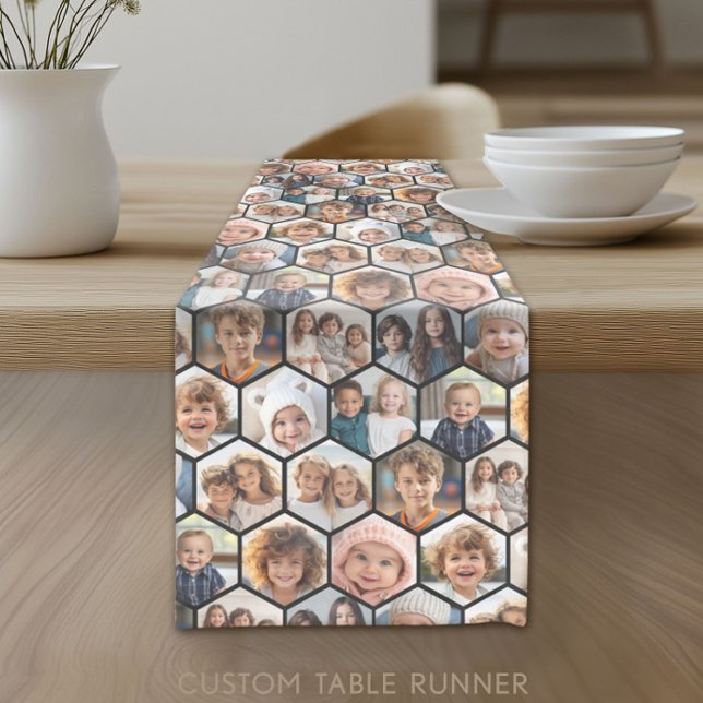 Honeycomb Foto Collage mit 12 Fotos Kurzer Tischläufer (Custom Photo Table Runner)