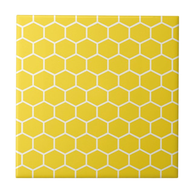 Honeycomb Geometric White Lines Bumblebee Fliese (Vorderseite)