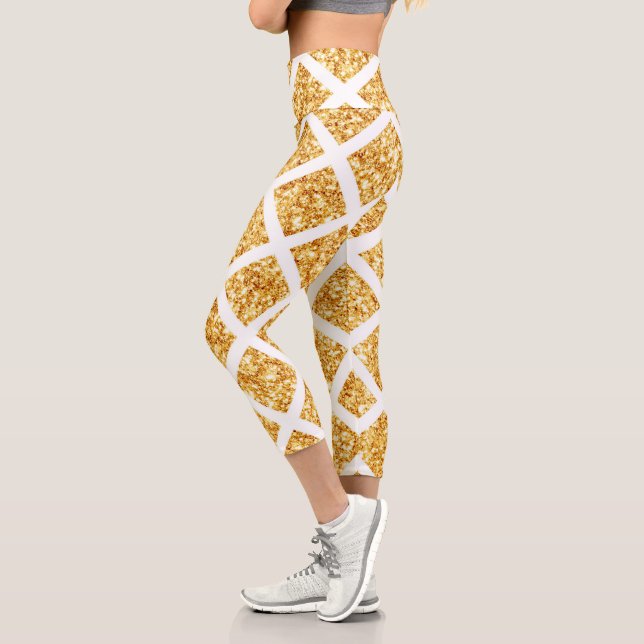 Honeycomb Gold Glitzer Boho Popular Collection Capri Leggings (Links)