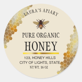 Honeycomb Gold Honey Bee Apiary Product Label Runder Aufkleber