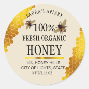 Honeycomb Gold Honey Bee Apiary Product Label Runder Aufkleber