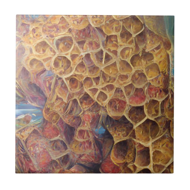 Honeycomb golden Zuhause abstrakte Digitalkunst Fliese (Vorderseite)