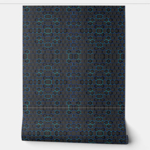 Honeycomb Grate Neon Blue Lights Black Tapete