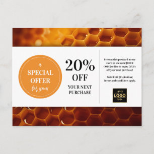Honeycomb Honey Custom Coupon Discount Postcard Postkarte