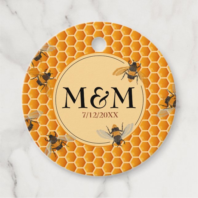 Honeycomb Monogram Honey Jar Wedding Geschenkanhänger (Vorderseite)