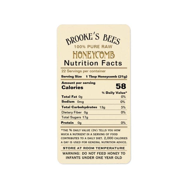 Honeycomb Nutrition facts - Säugling & Storage Inf Adressaufkleber (Vorne)