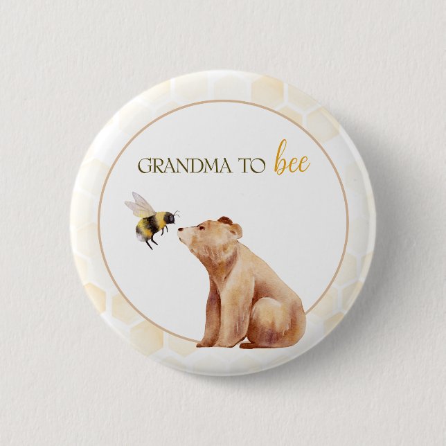 Honeycomb Oma to Bee Baby Bear Baby Dusche Button (Vorderseite)