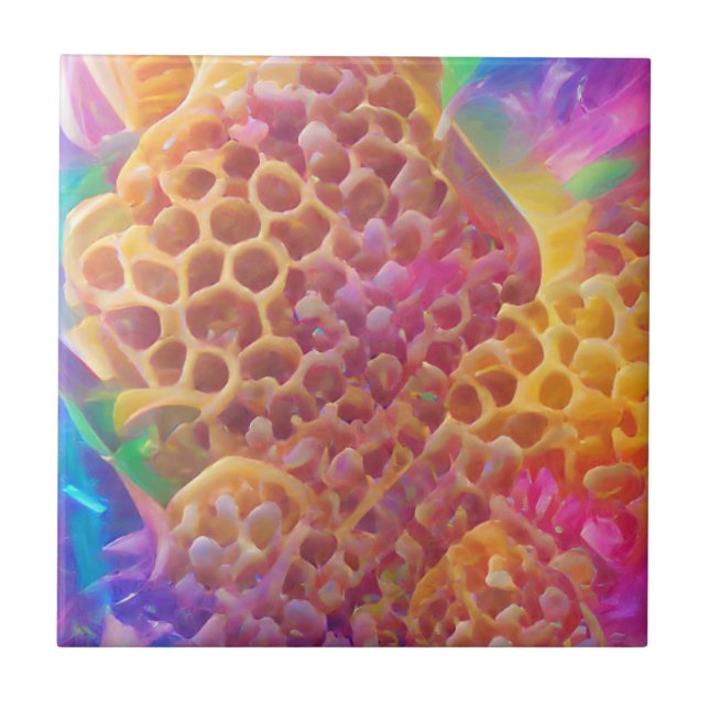 Honeycomb psychedelische digitale Kunst Fliese (Vorderseite)