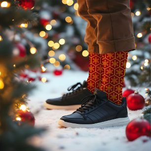 Honeycomb Snowflake Maroon Gelbes Muster Elegant Socken