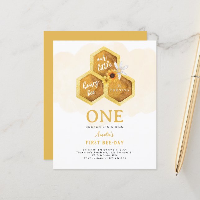 Honeycomb Sunflower Bee Erster Geburtstag (Vorderseite/Rückseite Beispiel)