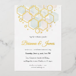 Honeycomb Wedding  Gold Foil Modern Geometric  Folien Feiertagskarte