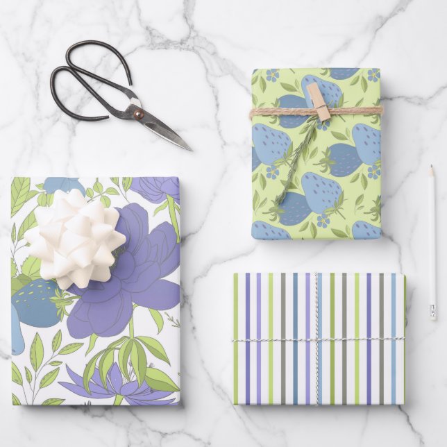 Honeydew, Lilac und Blue Gift Wrap Geschenkpapier Set (Vorderseite)