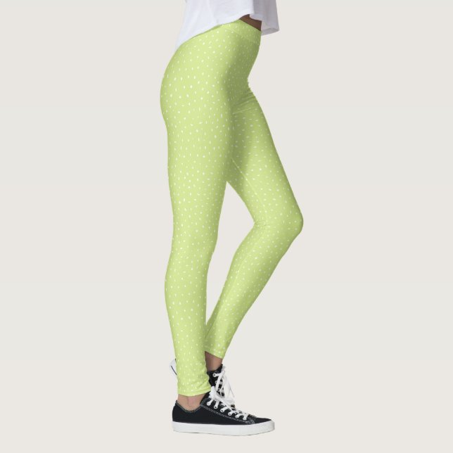 Honeydew Lime Green Polka Dots Abstraktes Muster Leggings (Rechts)