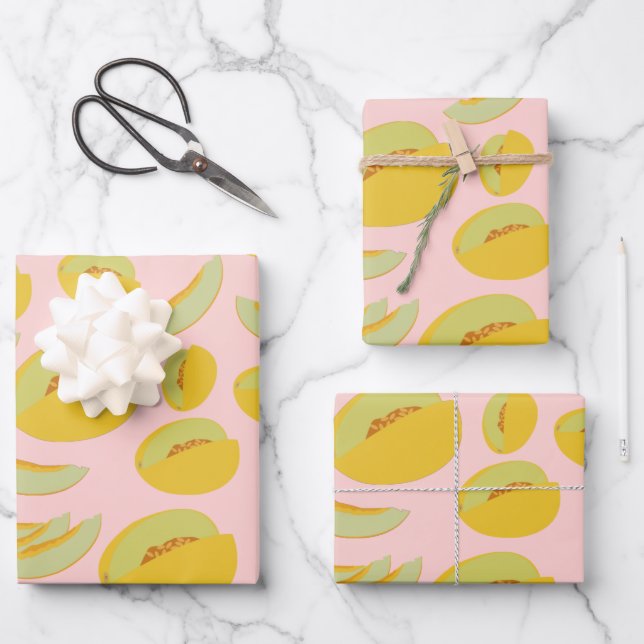Honeydew Melons Fruchtmuster Geschenkpapier Set (Vorderseite)
