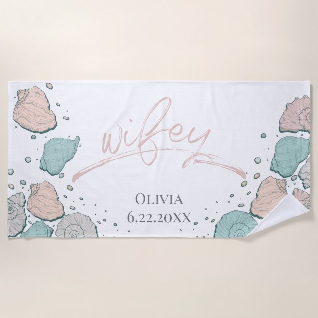 Honeymoon Beach - WIFEY Coral Seashells Strandtuch (Vorderseite)