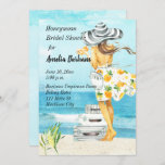 Honeymoon Bridal Dusche Einladung<br><div class="desc">Honeymoon Bridal Dusche Einladung mit Bride stehend an einem tropischen Strand.</div>