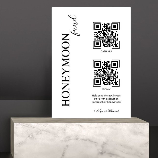 Honeymoon Eleganfonds Moderne Cash QR Code Hochzei Sockelschild (Von Creator hochgeladen)