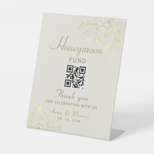 Honeymoon-Fonds Goldene Hochzeit QR-Code Sockelschild