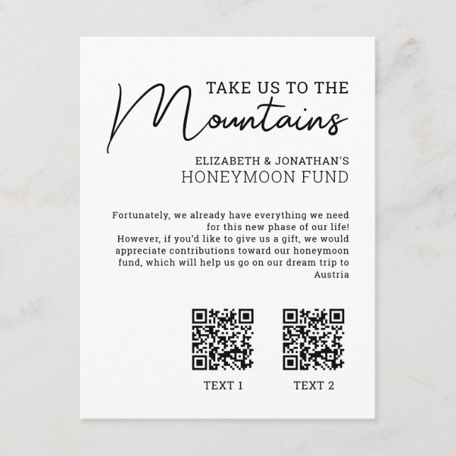 Honeymoon-Fonds moderner Bargeldcode Begleitkarte (Vorderseite)