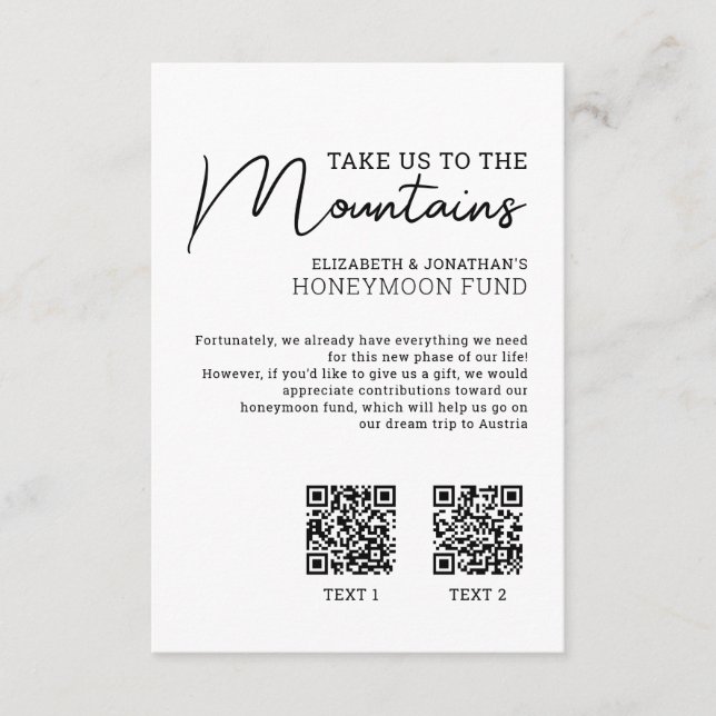 Honeymoon-Fonds moderner Bargeldcode Begleitkarte (Vorderseite)