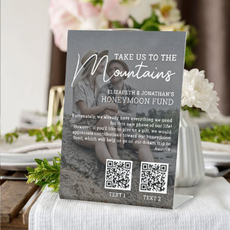 Honeymoon-Fonds Modernes Bargeld qr Foto Sockelschild