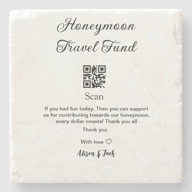 Honeymoon-Fonds QR-Code scannen Namen hinzufügen  Steinuntersetzer (Vorderseite)