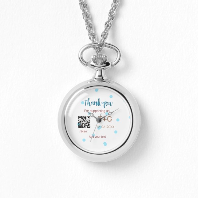 Honeymoon Fund Add Q R Codelame Name Hochzeit Armbanduhr (Vorderseite)