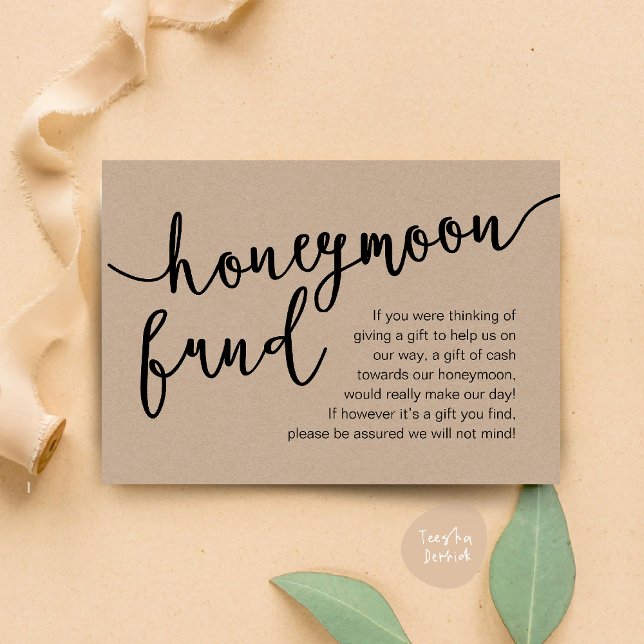 Honeymoon Fund Cash Wish, ein Hinweis auf Geschenk Begleitkarte (Honeymoon Fund Cash Wish, a note on gifts Enclosure Card Rustic Brown Kraft Background)