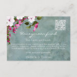 Honeymoon Fund Dusty Aquamarin White Magenta Flora Begleitkarte<br><div class="desc">Schöne und moderne Hochzeitsflitterwochen Fond QR Code Einschließungskarte. Das Design besticht durch eine wunderschöne und zarte Blumenstruktur mit hellen, weißen Blume und lebhaften magentafarbenen Blume, Beeren und dunkelgrünen Botanikalen, die den Kontrast bilden. Der staubige, aquamarin strukturierte Hintergrund verleiht der Schreibwaren ein zeitloses und klassisches Aussehen. Der urheberrechtlich geschützte Suki's Workshop,...</div>