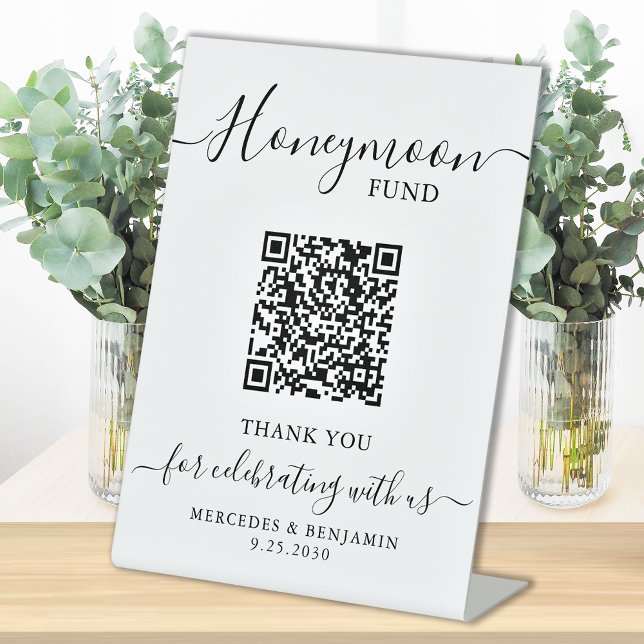 Honeymoon Fund Elegante Kalligraphie QR Code Hochz Sockelschild (Von Creator hochgeladen)