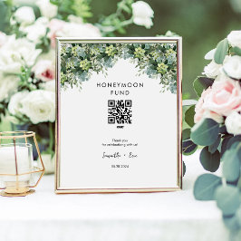 Honeymoon Fund Grüne Cash QR Code Wedding Sign Sockelschild