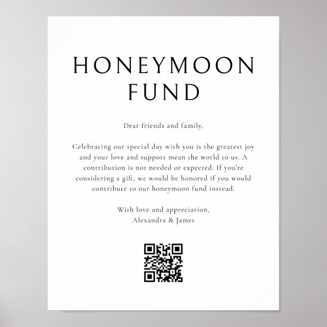 Honeymoon Fund Minimal Schwarz-weiße Wünsche Gut Poster (Vorne)