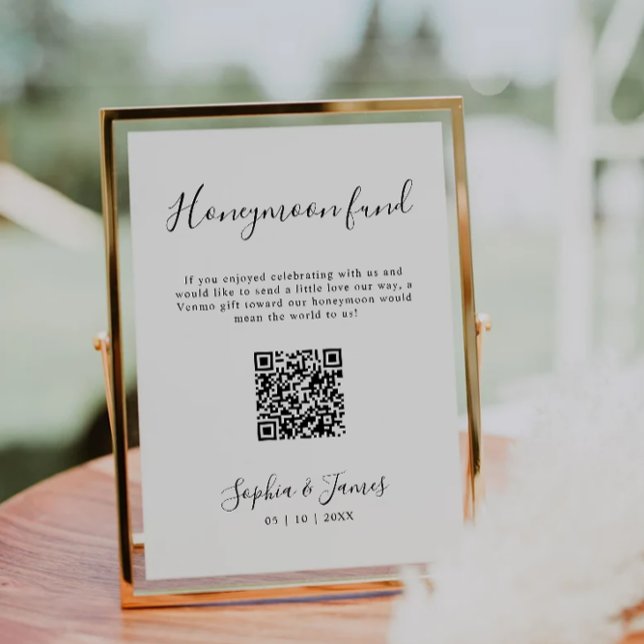 Honeymoon Fund Minimalistisch Wedding QR Code Sign Sockelschild (Honeymoon Fund Minimalist Wedding QR Code Sign)