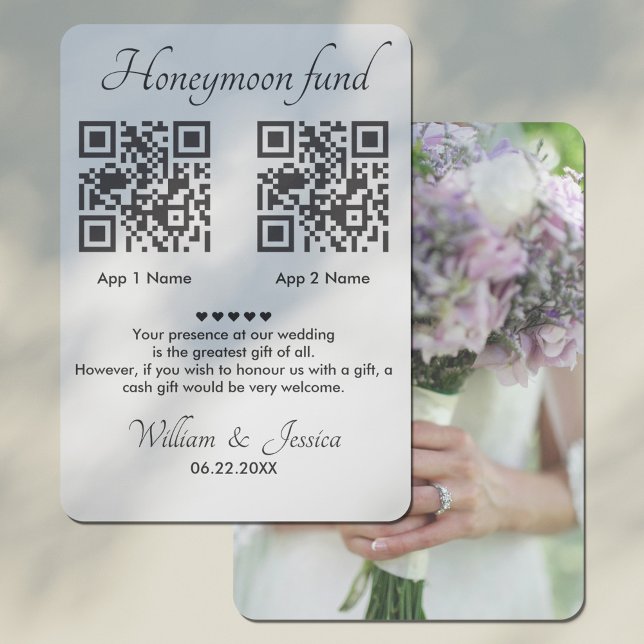 Honeymoon Fund mit 2 QR Code und Foto Begleitkarte (Von Creator hochgeladen)