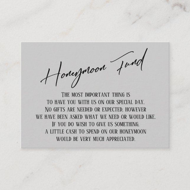 Honeymoon Fund Modern Handwriting Light Gray Begleitkarte (Vorderseite)