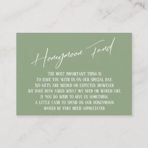 Honeymoon Fund Modern Handwriting Sage Green Begleitkarte