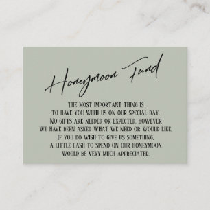 Honeymoon Fund Modern Handwriting Sage Green Begleitkarte