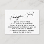 Honeymoon Fund Modern Handwriting Simple Wedding Begleitkarte<br><div class="desc">Diese einfachen, unverwechselbaren Karteneinsätze wurden so konzipiert, dass sie anderen Elementen in einer wachsenden Veranstaltungspalette entsprechen, die über einen modernen lässigen Schriftart mit einem schlichten Hintergrund verfügt, in dem Sie alle gewünschten Farben einstellen können. Auf der Vorderseite lest du "Honeymoon Fund" in der vorgestellten Schrift; auf der Rückseite habe ich...</div>