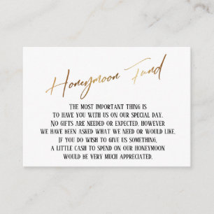 Honeymoon Fund Moderne Gold Handwriting Wedding Begleitkarte