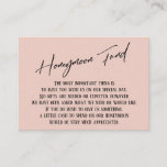 Honeymoon Fund Moderne Handwriting Simple Blush Begleitkarte<br><div class="desc">Diese einfachen, unverwechselbaren Karteneinsätze wurden so konzipiert, dass sie anderen Elementen in einer wachsenden Veranstaltungspalette entsprechen, die über einen modernen lässigen Schriftart mit einem schlichten Hintergrund verfügt, in dem Sie alle gewünschten Farben einstellen können. Auf der Vorderseite lesen Sie "Honeymoon Fund" in der vorgestellten Schrift. auf der Rückseite habe ich...</div>