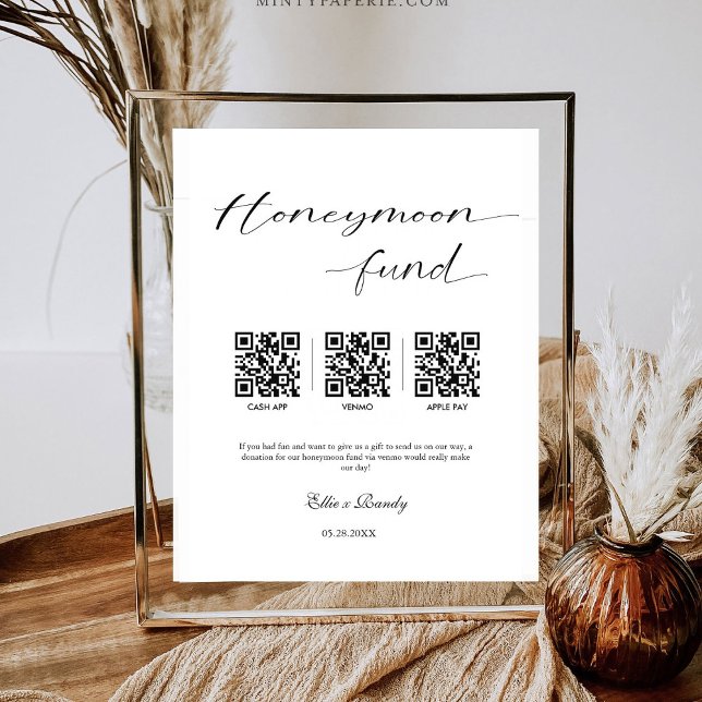 Honeymoon Fund Modernes Cash QR Code Hochzeit Sockelschild (Von Creator hochgeladen)